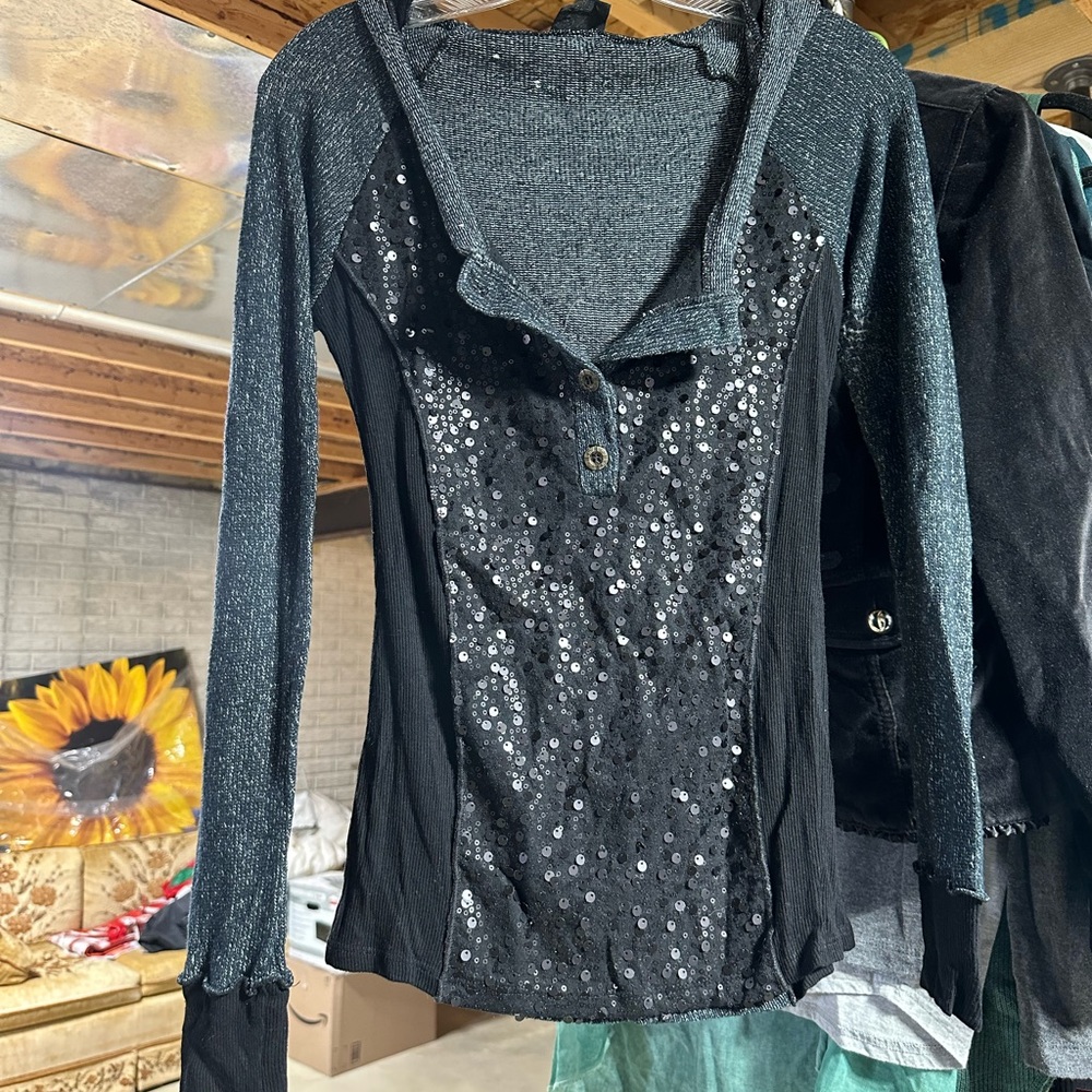 Day trip knitted hoodie long sleeve top with some bling !! Never worn !